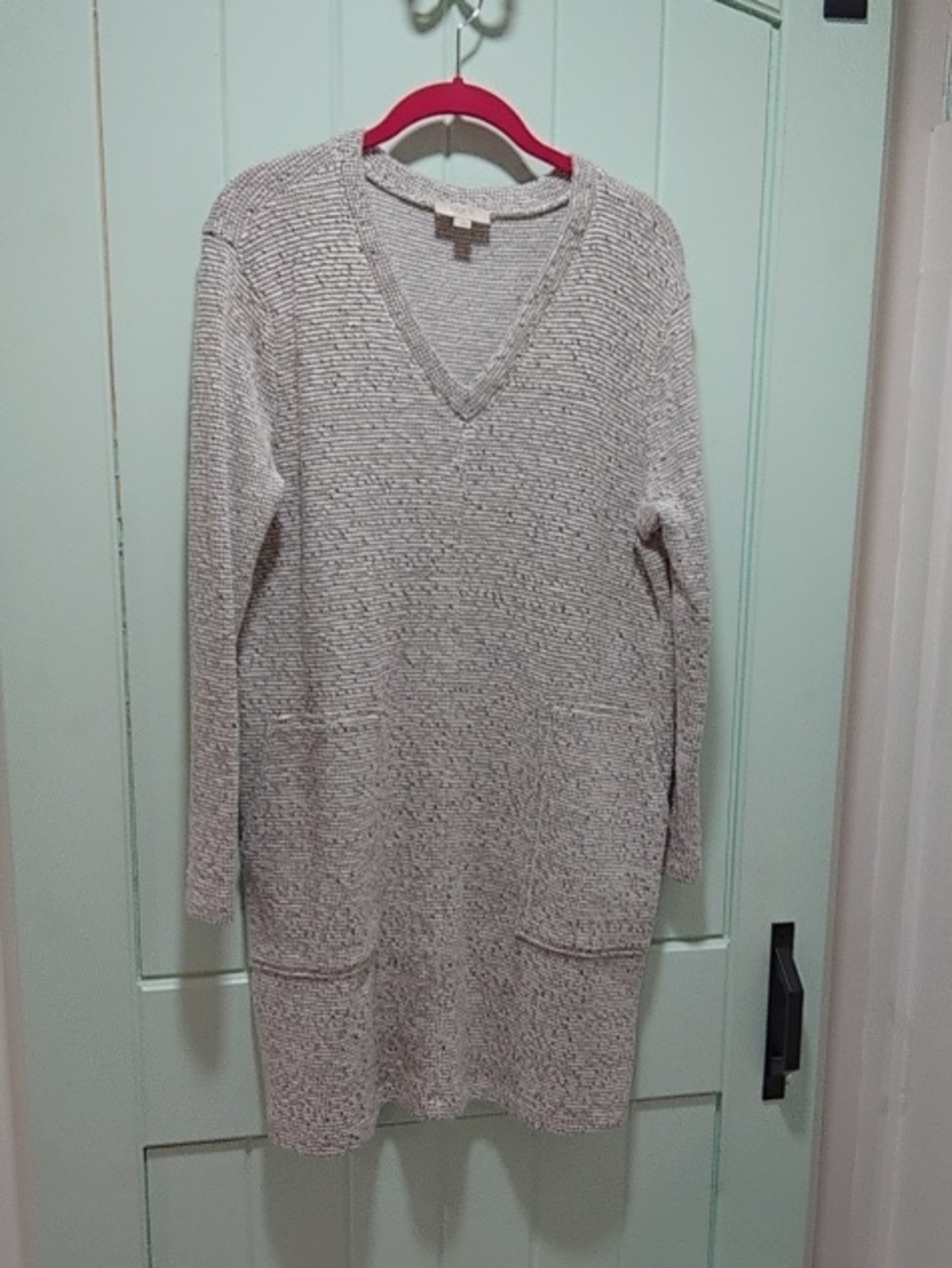 LOFT Gray Textured V-Neck Knit Boucle Long Sleeve Dress Medium